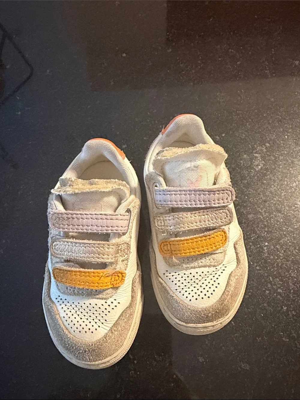 Veja Kids White, Pink & Yellow Velcro Sneakers